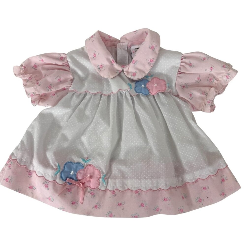 VTG Sears Baby Girls Infant Toddler Dress 24 Months Pink & White Floral Bloomers - Picture 2 of 14